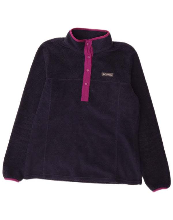 Maglione in pile da donna Columbia con collo a bottoni UK 14 poliestere medio blu navy