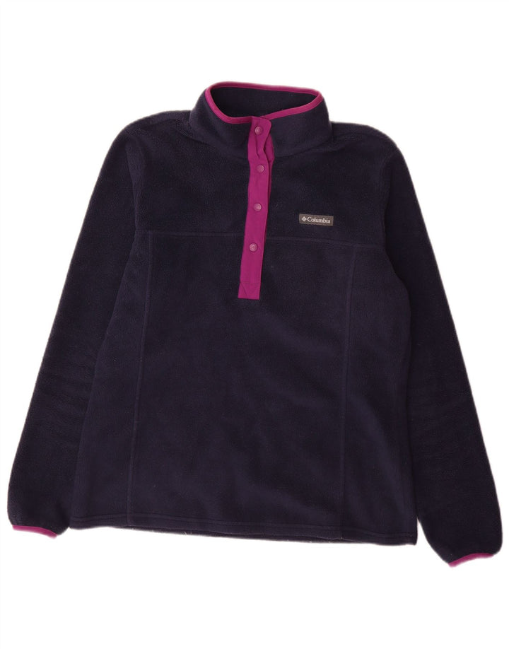 Maglione in pile da donna Columbia con collo a bottoni UK 14 poliestere medio blu navy