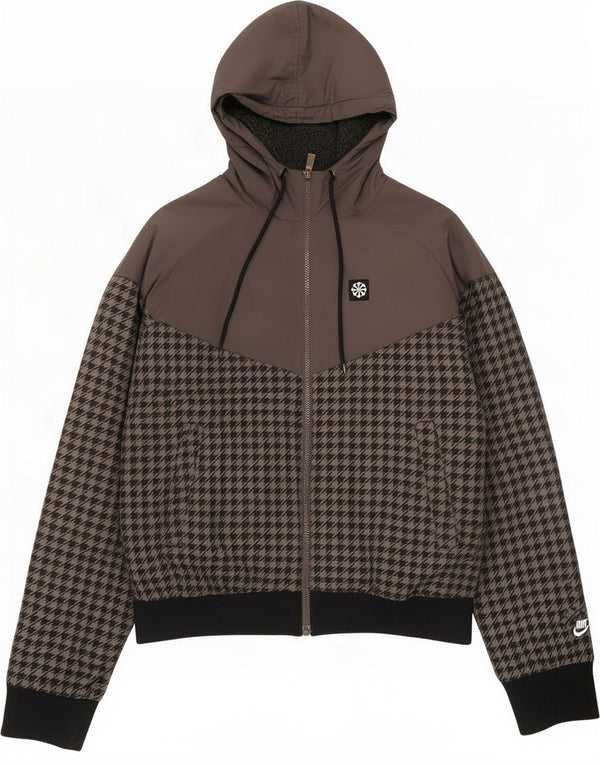 Giubbotto bomber con cappuccio da uomo Nike UK 34/36 piccolo poliestere pied de poule grigio
