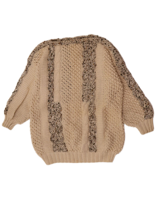 Maglione maglione con scollo a barca da donna vintage UK 14 grande cotone a righe beige