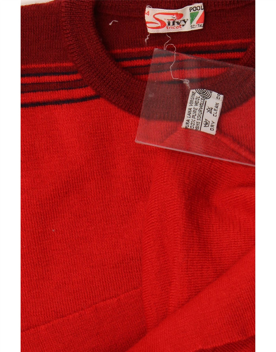 Maglione maglione girocollo da donna SILVY IT 54 3XL Lana vergine a righe rosse