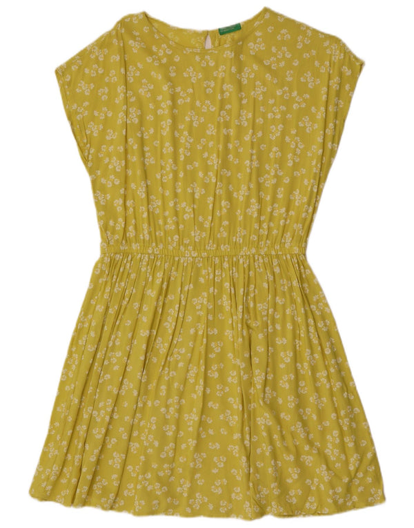 Abito a trapezio da donna Benetton UK 14 giallo medio floreale
