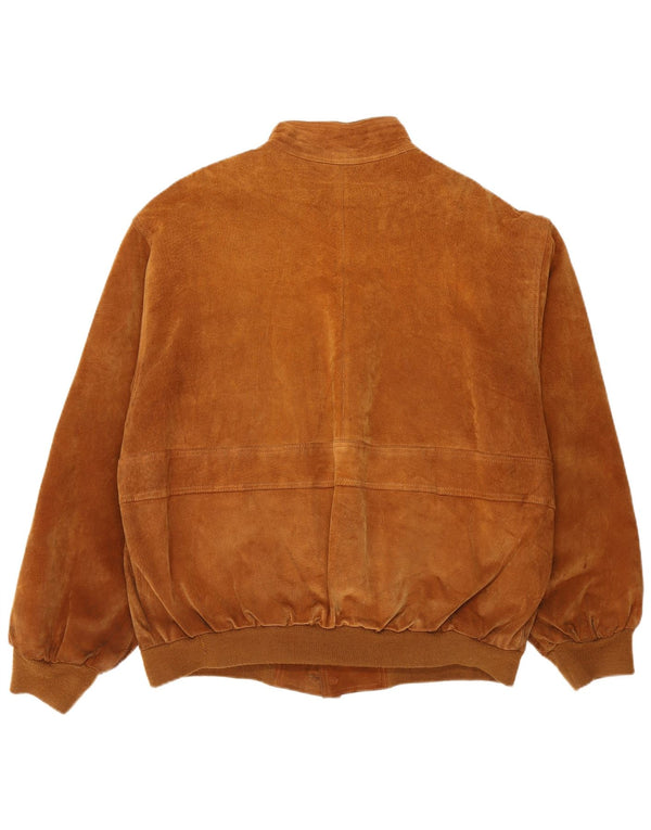Giubbotto bomber in pelle scamosciata vintage da uomo UK 40 grande poliestere marrone