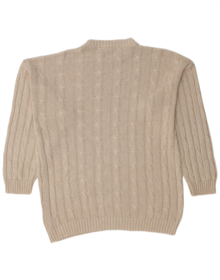 Maglione girocollo da uomo vintage in cotone beige grande