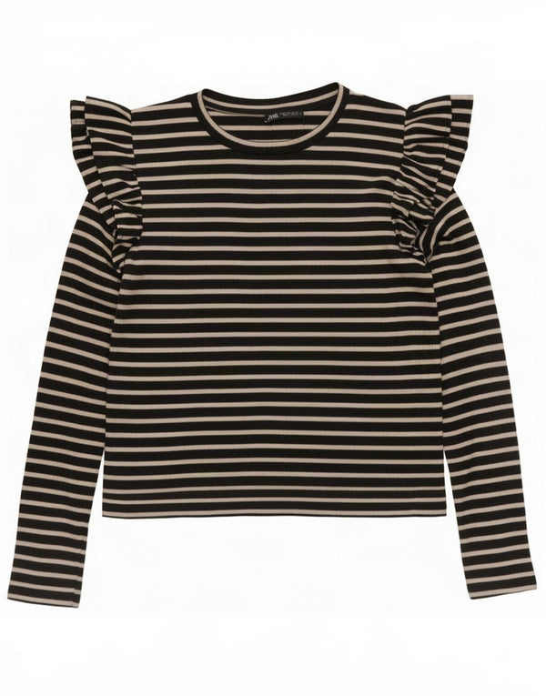 Camicetta a maniche lunghe da donna Zara UK 10 piccola in cotone a righe nere