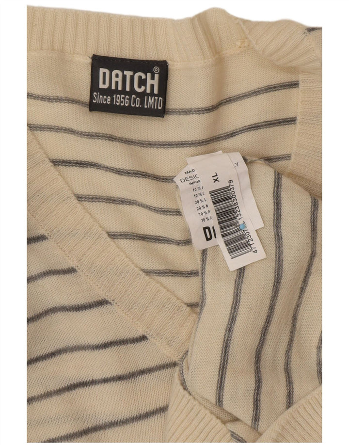 DATCH Maglione da uomo con scollo a V XL in acrilico a righe bianco sporco