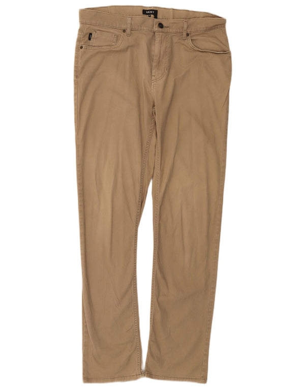 Pantaloni casual slim da uomo Dkny W34 L32 in cotone beige