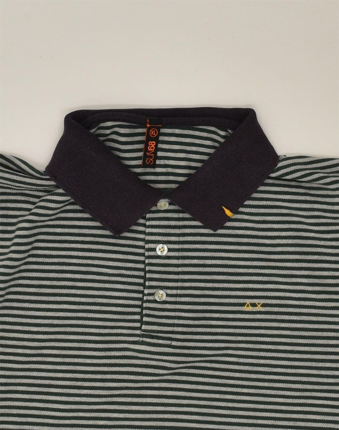 SUN68 Mens Slim Polo Shirt XL Grey Striped Cotton | Vintage Sun68 | Thrift | Second-Hand Sun68 | Used Clothing | Messina Hembry 