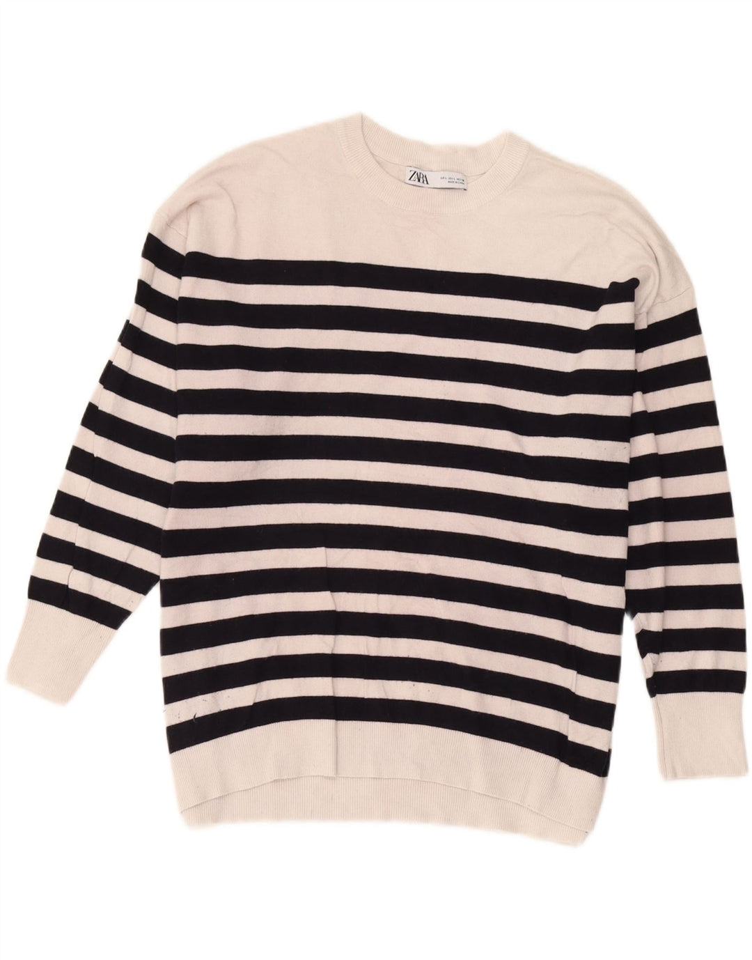 Maglione girocollo oversize da donna Zara UK 16 a righe grandi bianche