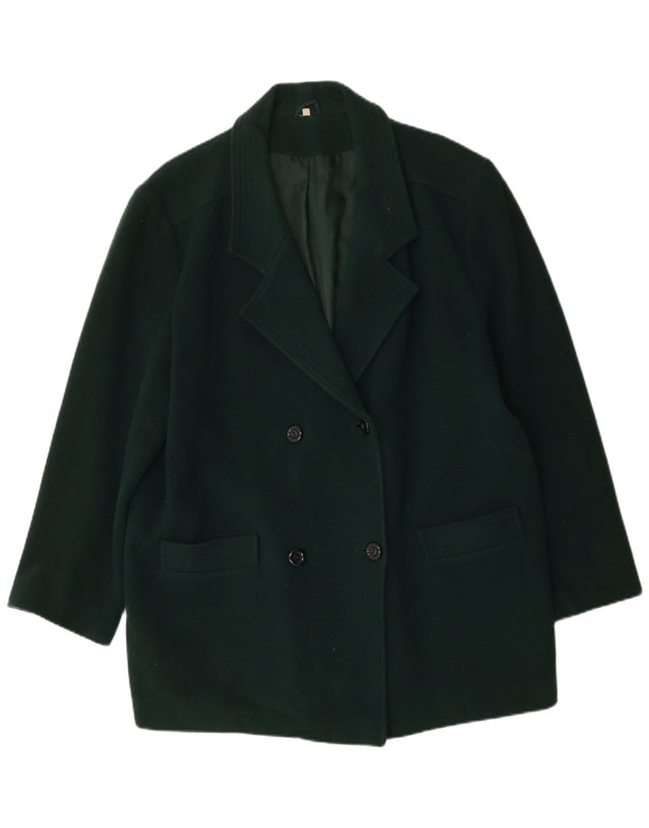 Cappotto doppiopetto oversize da donna vintage UK 18 XL lana vergine verde