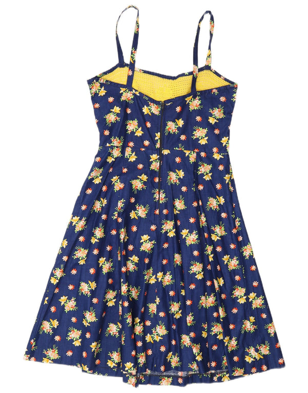 Abito vintage da donna senza maniche a trapezio UK 10 piccolo floreale blu navy