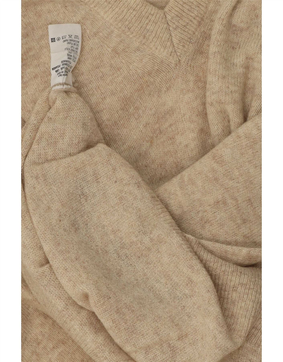 Maglione vintage da uomo con scollo a V, grande lana screziata beige