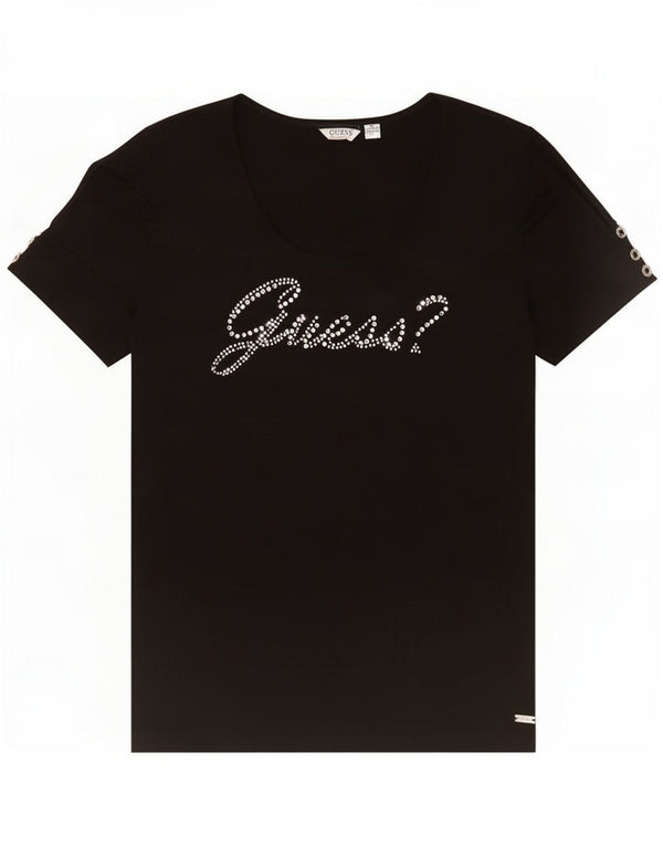Guess T-shirt grafica da donna Top UK 12 Medium Nero Poliestere