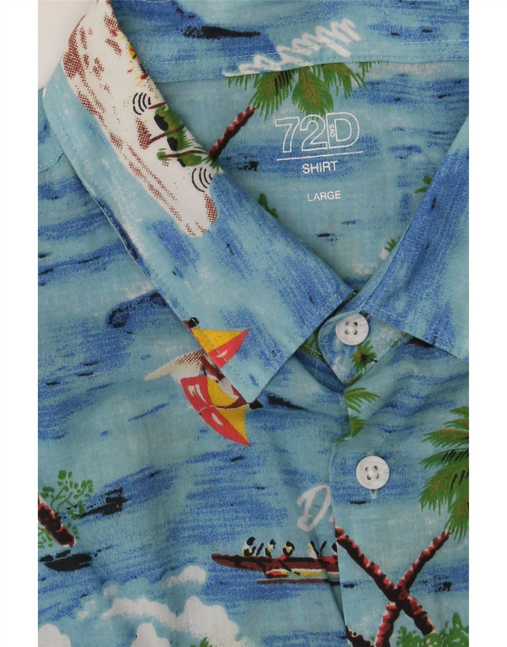 OVS Mens Abstract Pattern Short Sleeve Shirt Large Blue Cotton Hawaiian Vintage OVS and Second-Hand OVS from Messina Hembry 