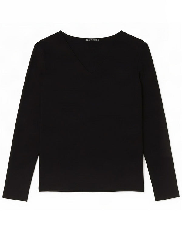 Zara Maglia a maniche lunghe da donna UK 10 Small Nero