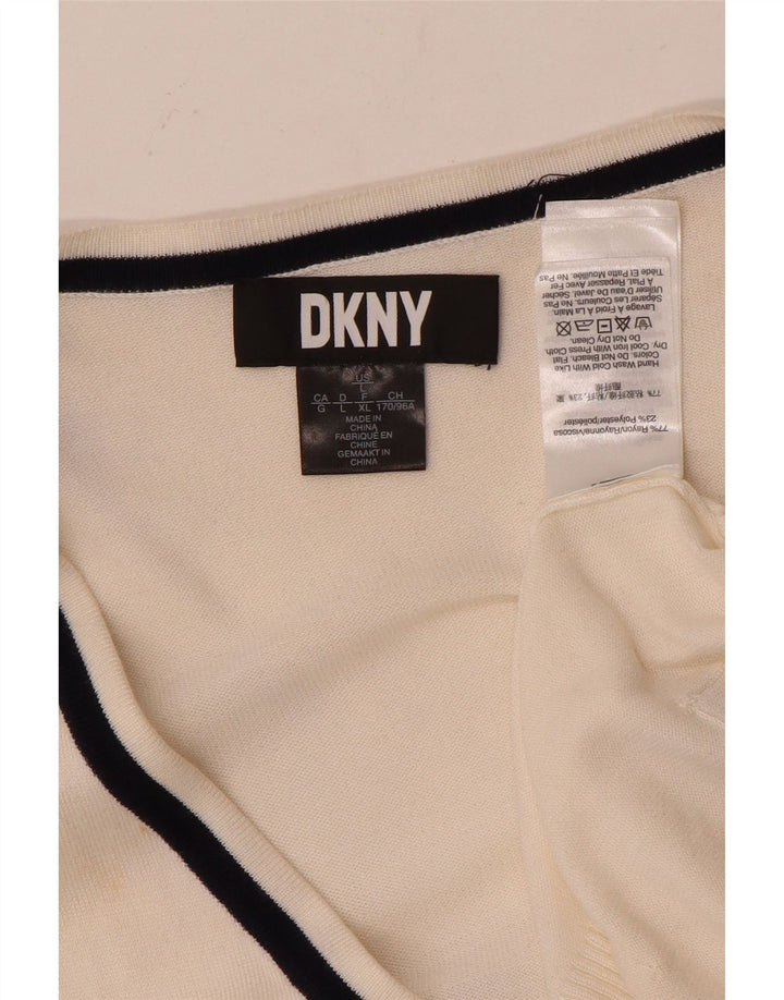 Maglione cardigan aperto da donna DKNY UK 16 grande rayon bianco