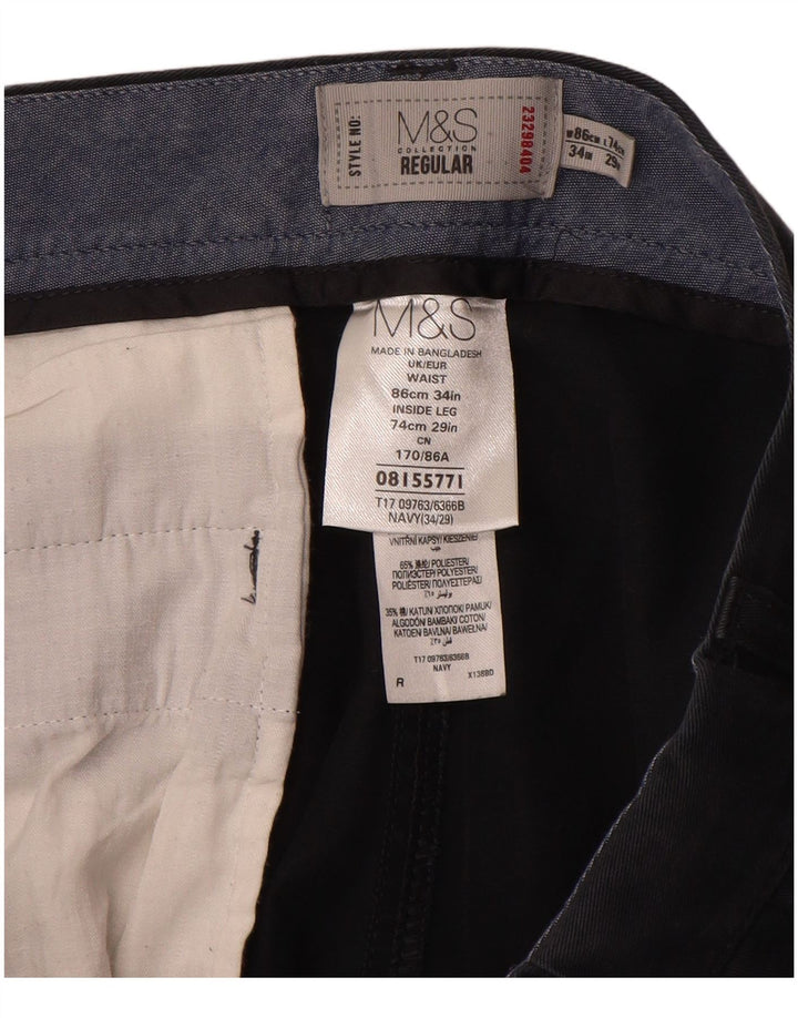 Pantaloni chino regolari da uomo Marks & Spencer W34 L29 cotone blu navy