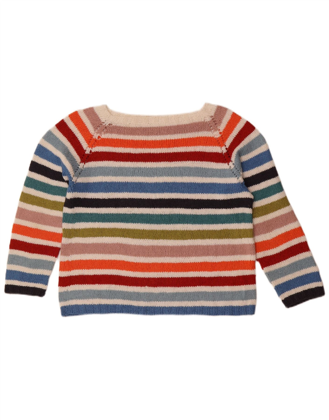 Maglione maglione vintage da donna con scollo a barca UK 14 a righe multicolori medie
