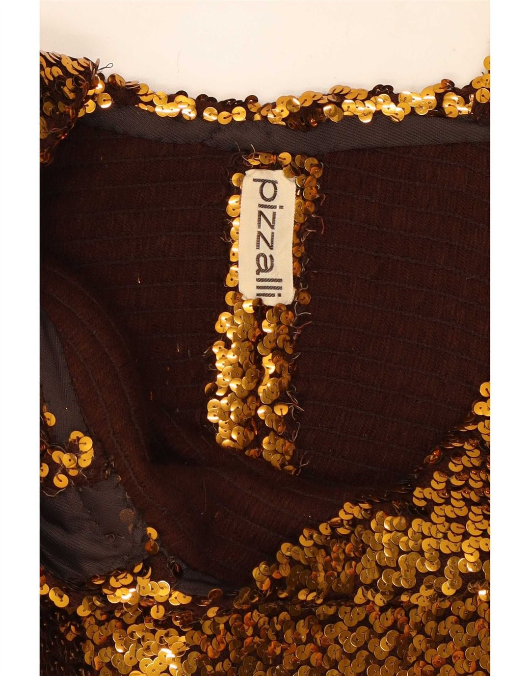 Top corto vintage con paillettes da donna senza maniche UK 12 oro medio