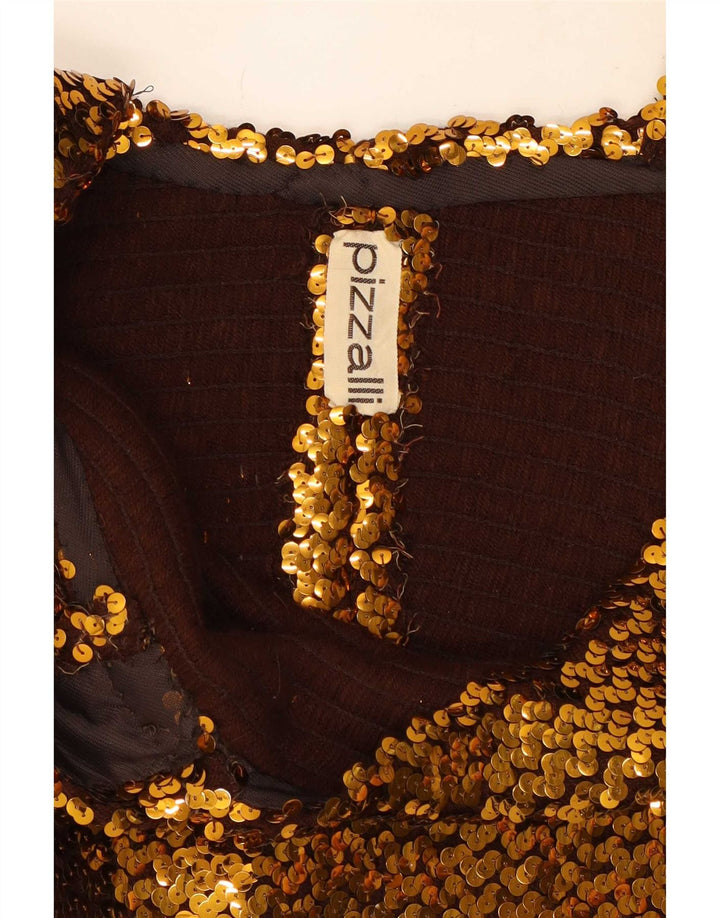 Top corto vintage con paillettes da donna senza maniche UK 12 oro medio