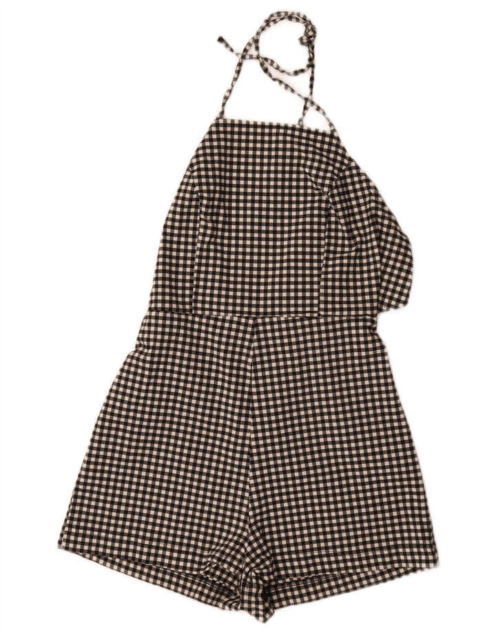 Topshop Womens Halter Playsuit UK 10 Small Black Gingham Viscosa