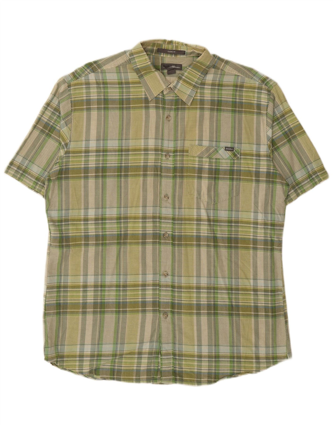 EDDIE BAUER Camicia da uomo a maniche corte vestibilità classica in cotone a quadri verdi grandi