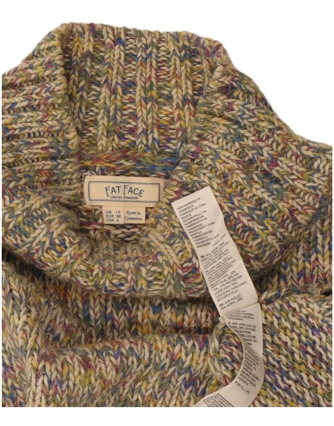Maglione maglione a collo alto da donna Fat Face UK 10 piccolo multicolore