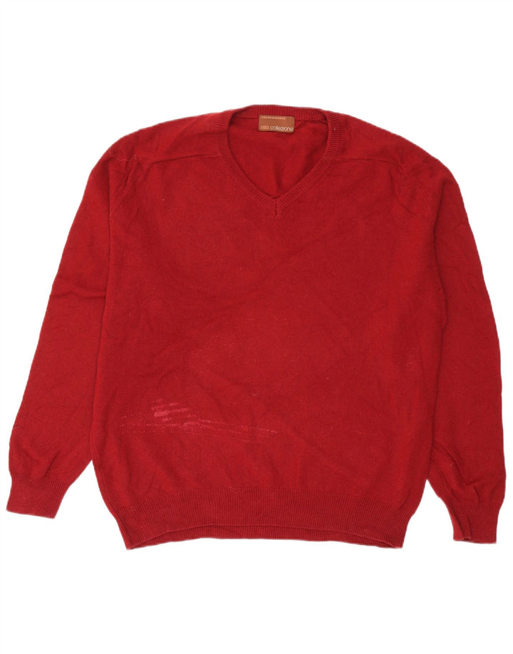 Maglione da uomo con scollo a V Marks & Spencer in lana bordeaux media