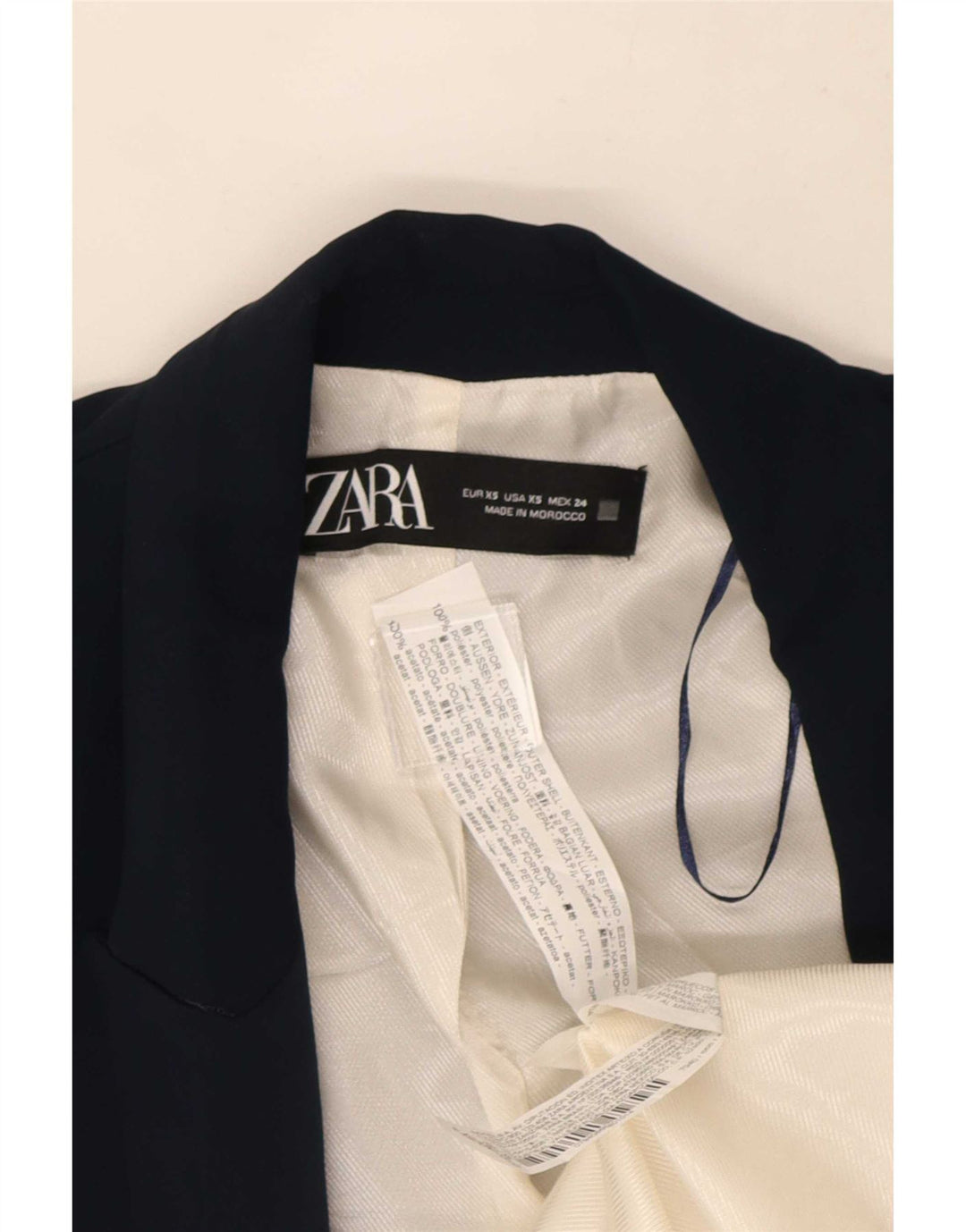 Giacca blazer aperta da donna con maniche a 3/4 Zara UK 6 XS poliestere blu navy