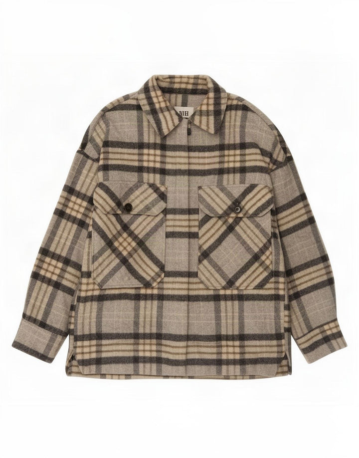 Giacca Shacket da donna Zara UK 14 scozzese grigio medio