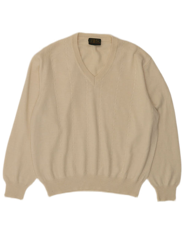 BIBO Maglione da donna con scollo a V IT 50 XL Lana bianco sporco