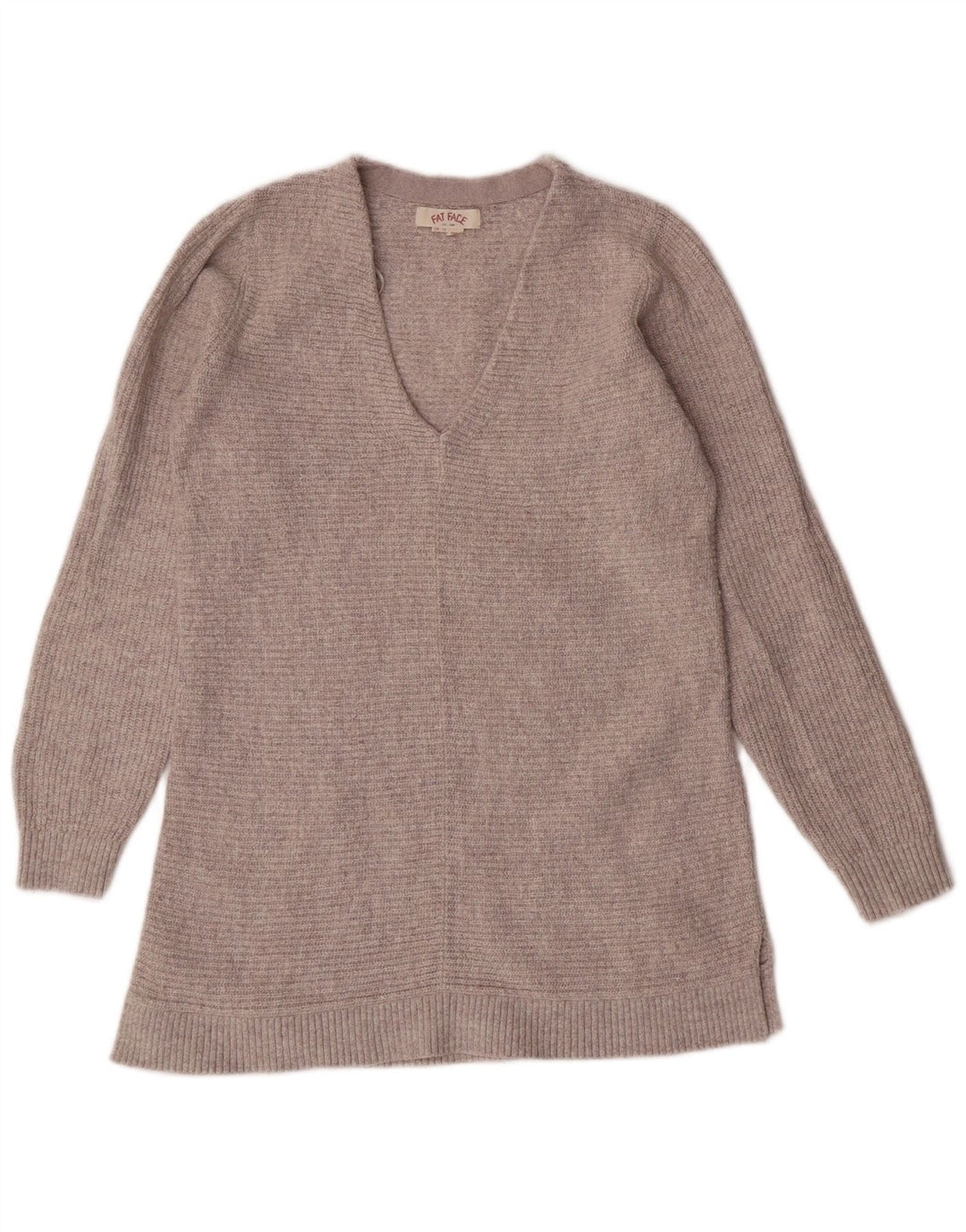 FAT FACE Maglione da donna con scollo a V lungo UK 10 Piccolo cotone grigio