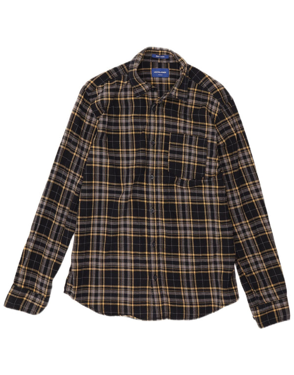 Camicia da uomo in flanella Jack & Jones, cotone a quadri neri medi