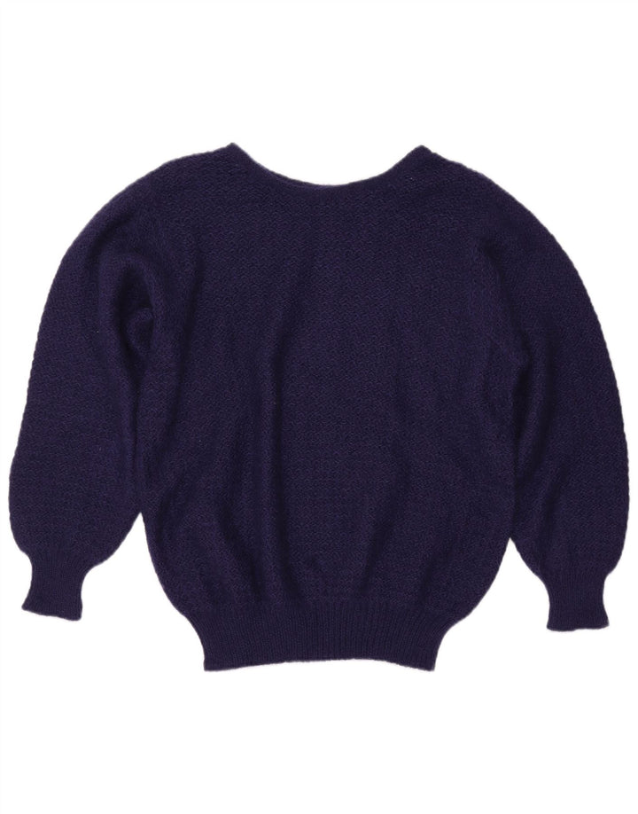 Maglione maglione con scollo a barca da donna VINTAGE UK 16 grande mohair blu navy
