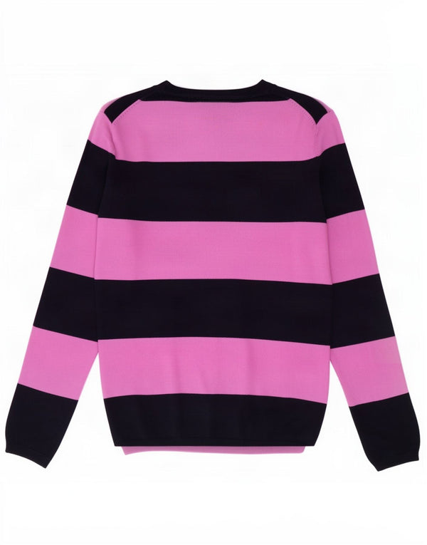 Maglione maglione con scollo a V da donna Tommy Hilfiger UK 10 piccolo cotone a righe rosa