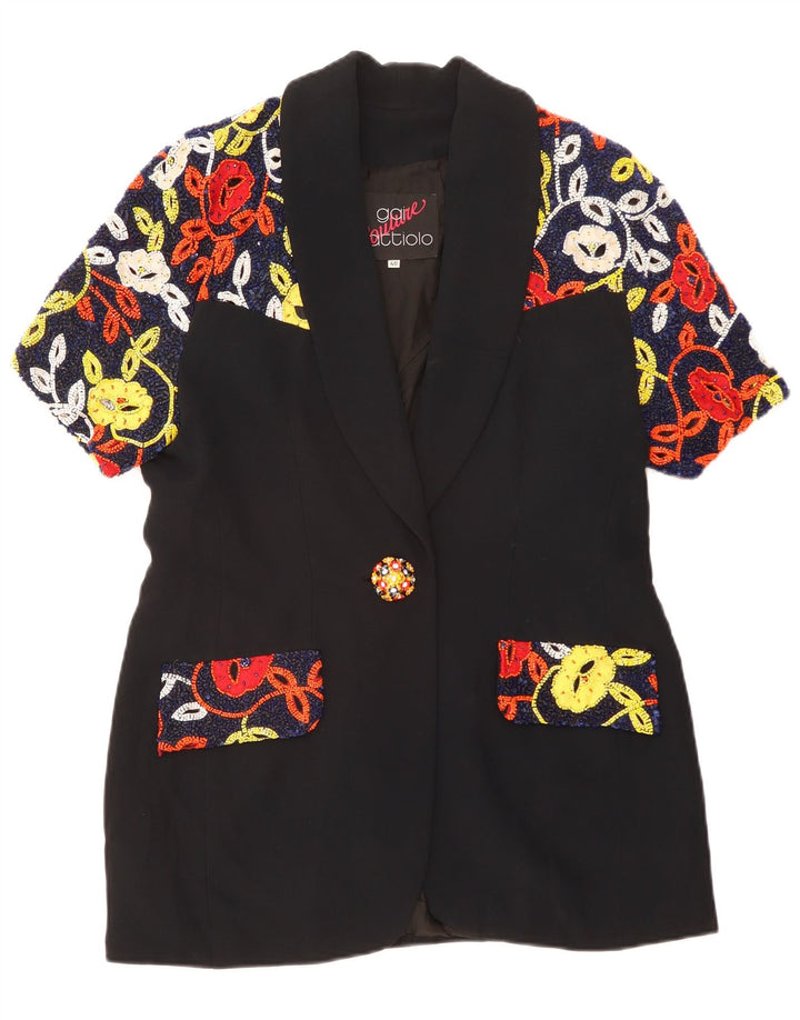 Giacca Blazer da Donna a 1 Bottone Gai Mattiolo IT 48 XL Nera Floreale