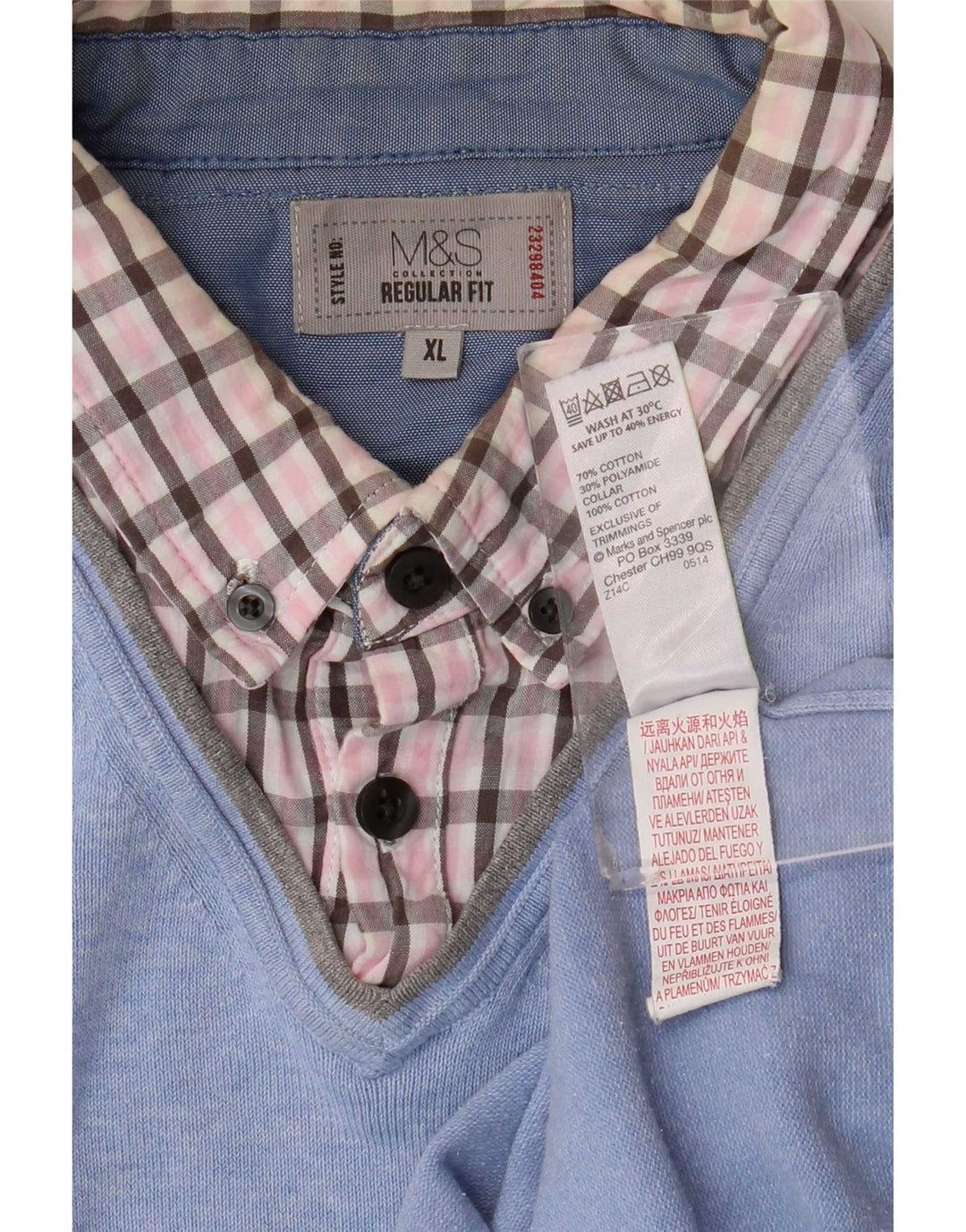 Maglione da uomo Marks & Spencer vestibilità regolare con scollo a V XL in cotone a quadri blu