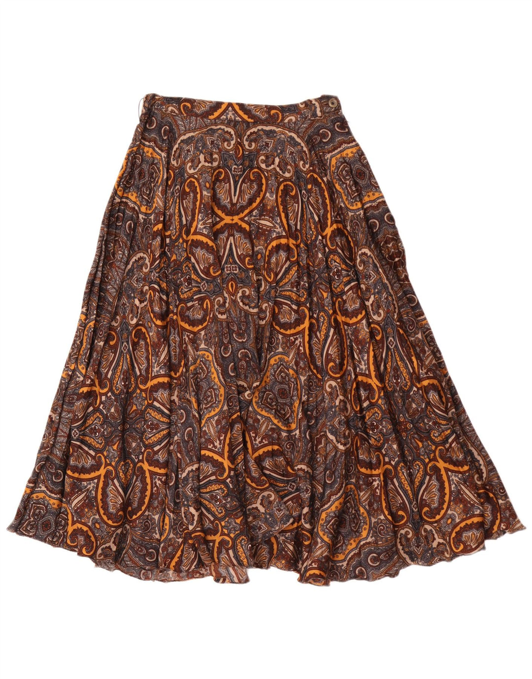 Gonna svasata da donna vintage W26 piccolo motivo cachemire marrone