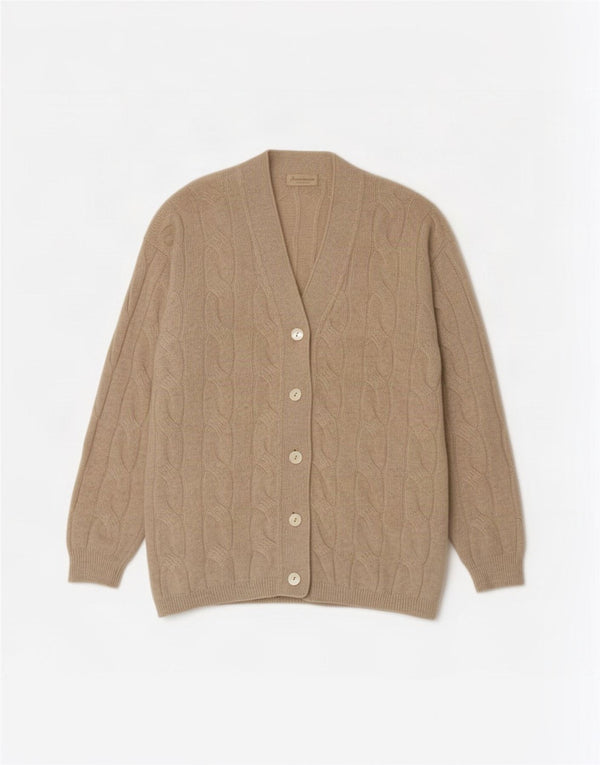 Maglione Cardigan Oversize Donna Ferramosca IT 46 Large Beige Lana