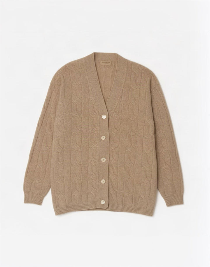 Maglione Cardigan Oversize Donna Ferramosca IT 46 Large Beige Lana