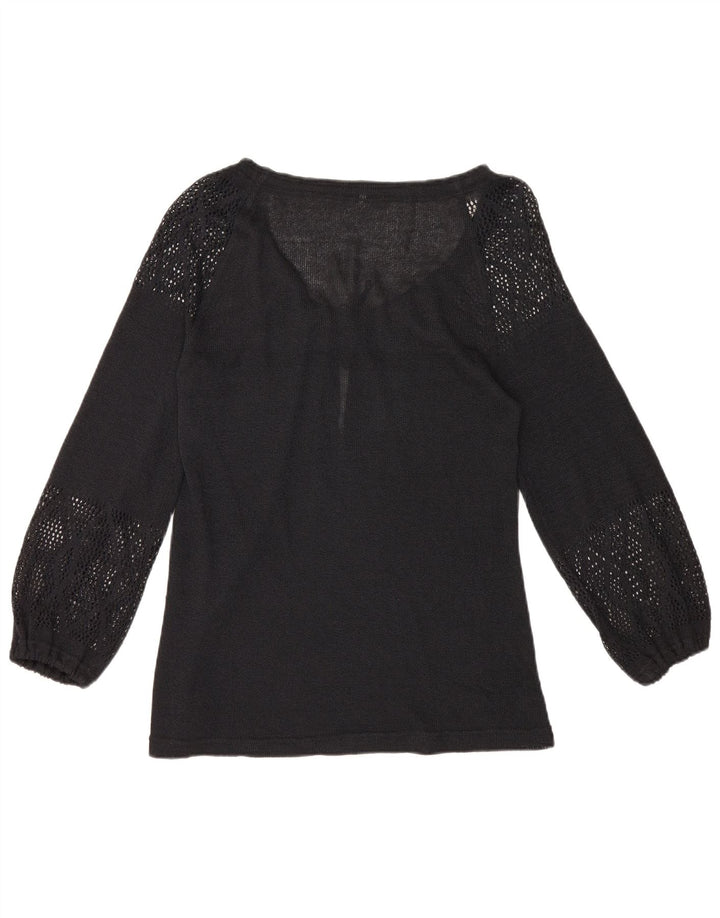 Top camicetta a maniche lunghe da donna vintage IT 44 medio nero