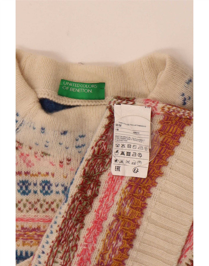 Maglione maglione da donna a collo alto Benetton UK 14 medio multicolore