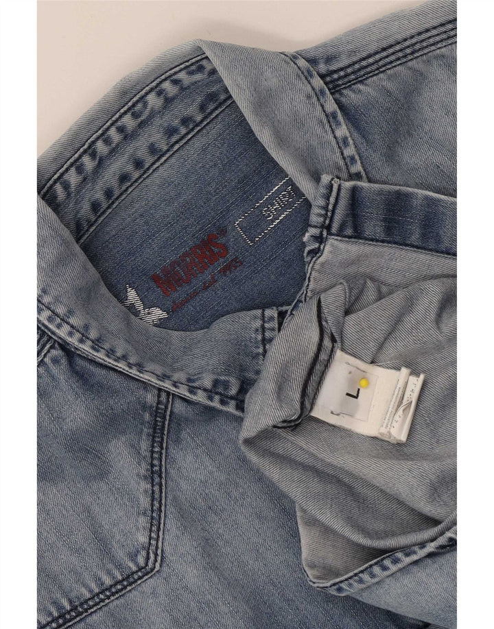 Morris Camicia di jeans da uomo grande in cotone blu