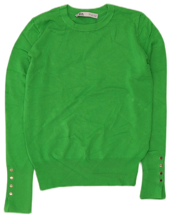 Maglione corto con scollo a barca da donna Zara UK 10 piccolo viscosa verde