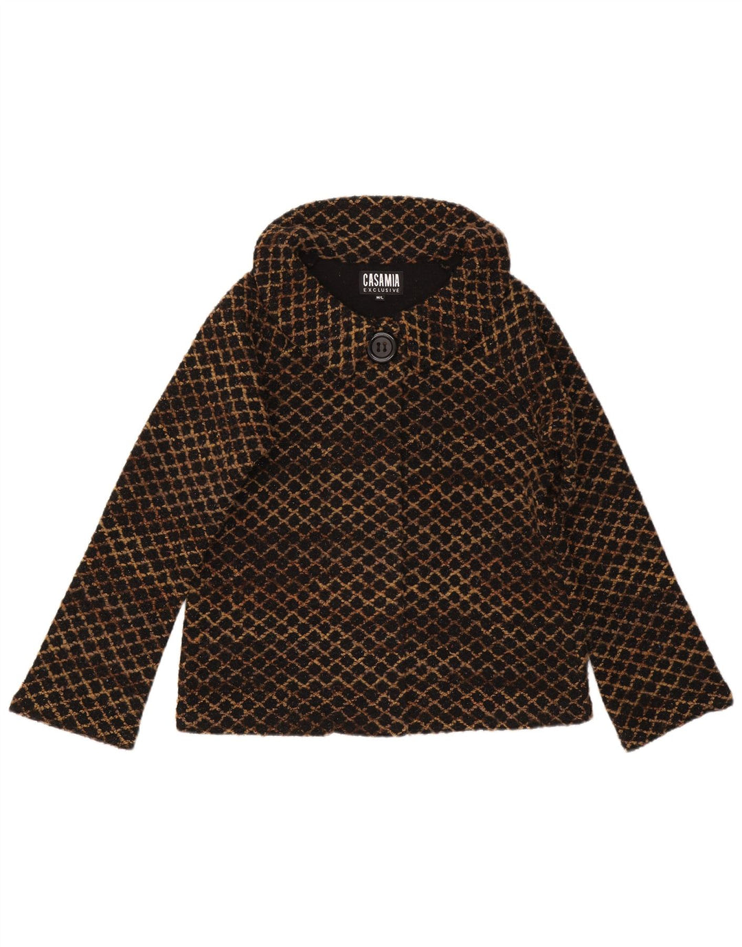 Casamia Womens Overcoat UK 14 Medium Brown Geometric Acrylic