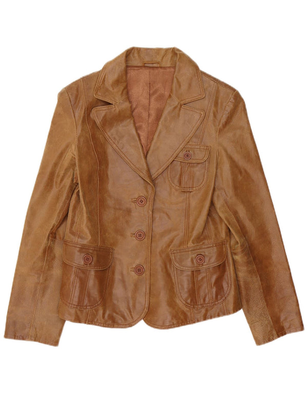 Giacca blazer in pelle da donna a 3 bottoni Bay UK 14 grande in pelle marrone