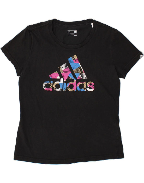 T-shirt grafica ADIDAS da donna Climalite UK 12/14 cotone nero medio