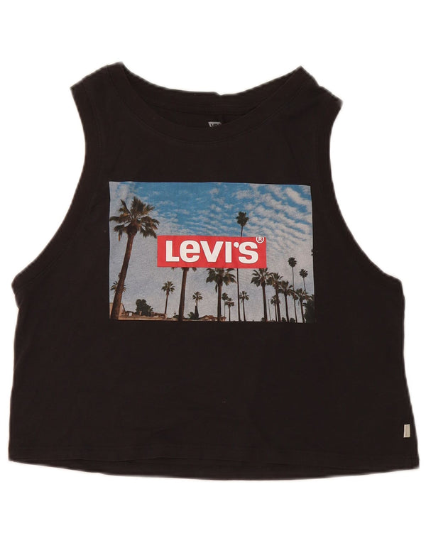 Levi's Canottiera grafica corta da donna UK 10 piccola in cotone nero