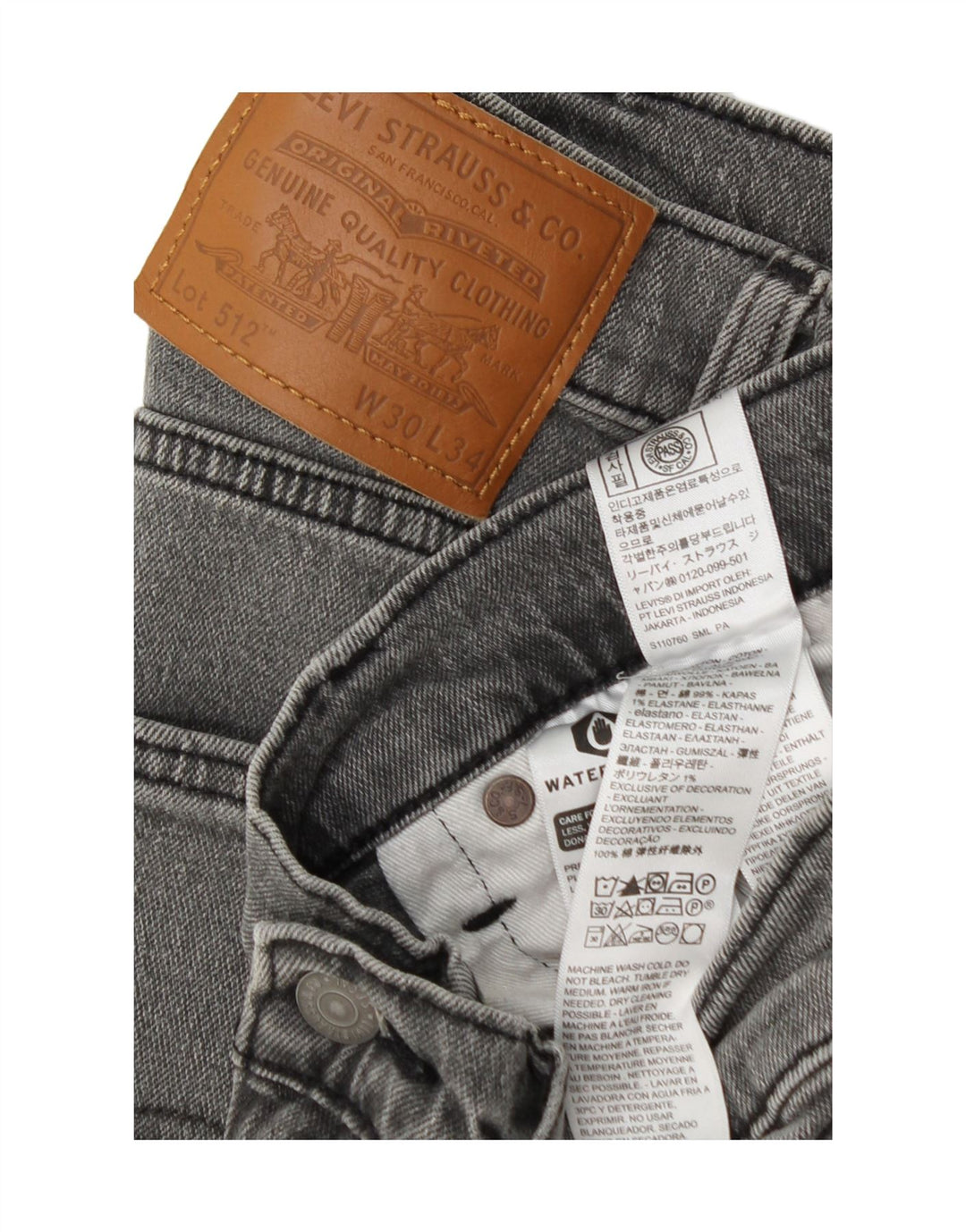 Levi's Uomo 512 Jeans affusolati slim W30 L34 Cotone grigio