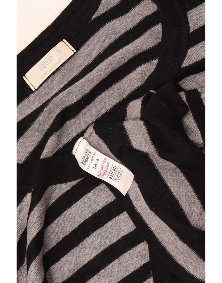 Maglione cardigan corto da donna Marks & Spencer UK 8 piccolo grigio a righe